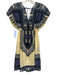 Meghan Size 2 Blue, Cream & Multi Silk & Cotton V Neck & Back Cap Sleeve Dress Blue, Cream & Multi / 2