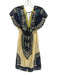 Meghan Size 2 Blue, Cream & Multi Silk & Cotton V Neck & Back Cap Sleeve Dress Blue, Cream & Multi / 2