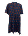Sea New York Size 4 Navy Blue & Brown Cotton Ruffle Neck Short Sleeve Dress Navy Blue & Brown / 4
