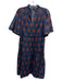 Sea New York Size 4 Navy Blue & Brown Cotton Ruffle Neck Short Sleeve Dress Navy Blue & Brown / 4