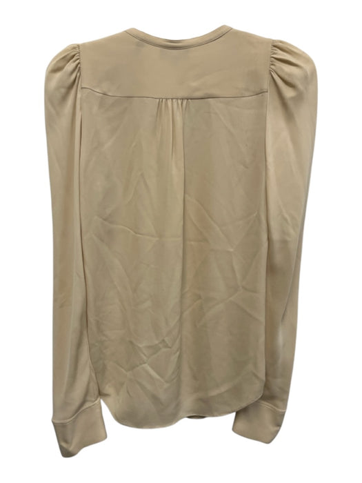 Theory Size S Beige Silk Button Down Collarless Long Sleeve Top Beige / S