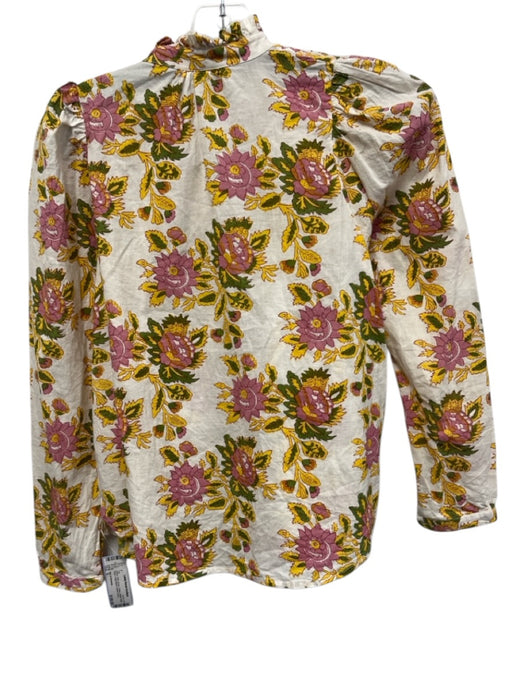 Alix of Bohemia Size S Yellow, Pink, Green Cotton Ruffle Collar Floral Top Yellow, Pink, Green / S