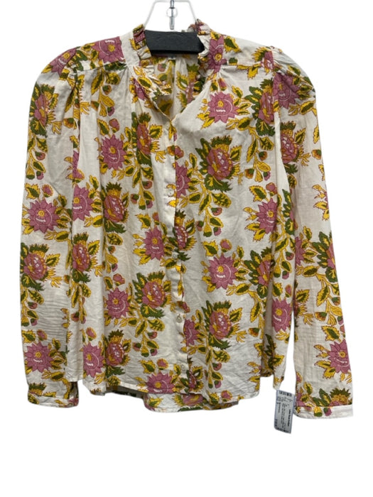 Alix of Bohemia Size S Yellow, Pink, Green Cotton Ruffle Collar Floral Top Yellow, Pink, Green / S