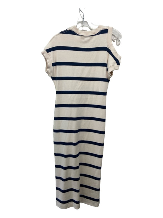 Tanya Taylor Size XS White & Blue Cotton Striped Cold Shoulder Front Slit Dress White & Blue / XS