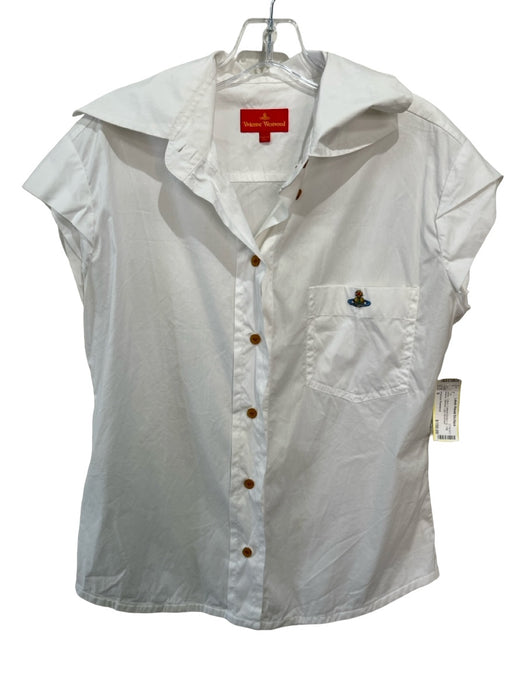 Vivienne Westwood Size S White Cotton Collared Button Up Cap Sleeve Top White / S