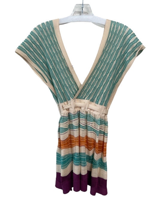 Missoni Size 2 Creme & Multi Knit Sleeveless Belted V Neck & Back Top Creme & Multi / 2