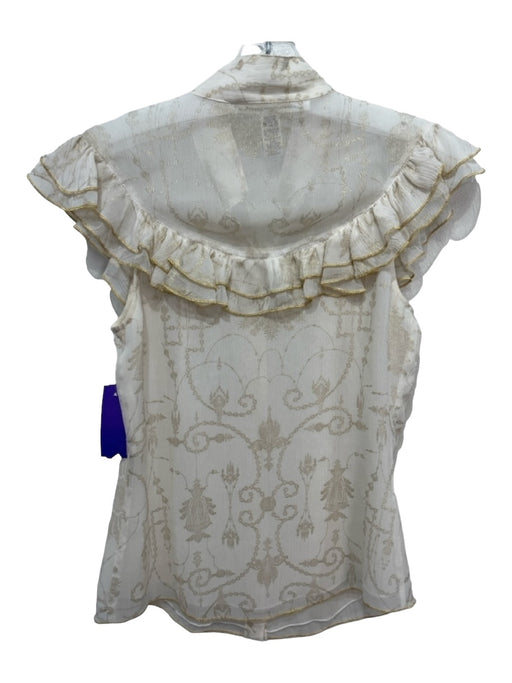 Diane Von Furstenberg Size 4 Creme & Gold Silk Chiffon Cap Sleeve Button Up Top Creme & Gold / 4