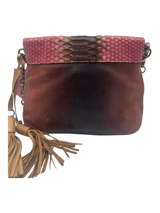 Prada Pink, Tan, Brown Leather Snake Skin Chain Strap Tassle Detail Bag Pink, Tan, Brown / XS