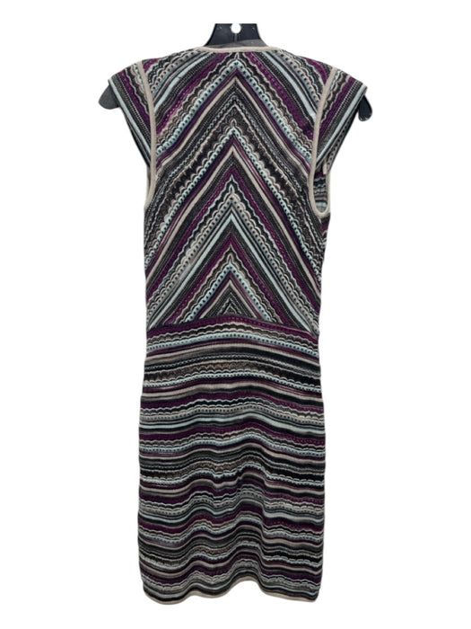 Missoni Size 38 Purple & Gray Wool Blend Horizontal Stripes V Neck Dress Purple & Gray / 38