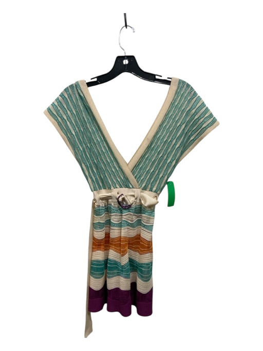 M Missoni Size 2 Beige, Teal & Purple Viscose & Cotton Tie Waist Chevron Top Beige, Teal & Purple / 2