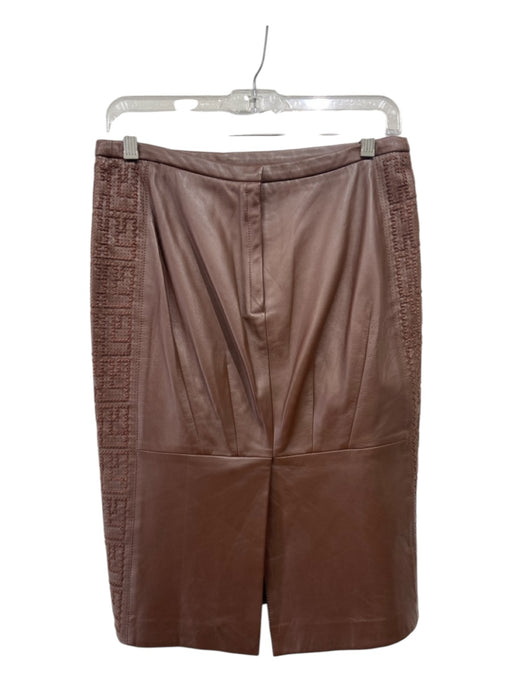 BCBG Maxazria Size 2 Brown Leather Pencil Back Zip Embroidered Design Skirt Brown / 2