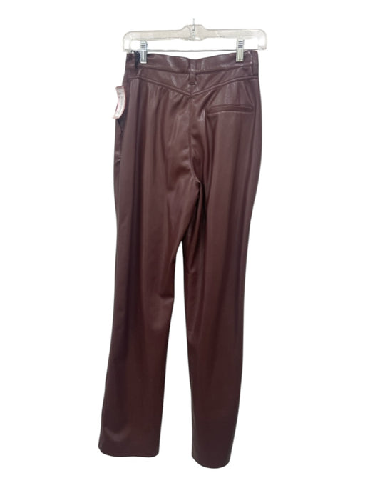 Nanushka Size S Plum Brown Poly Blend Faux Leather Mid Rise Straight Pants Plum Brown / S