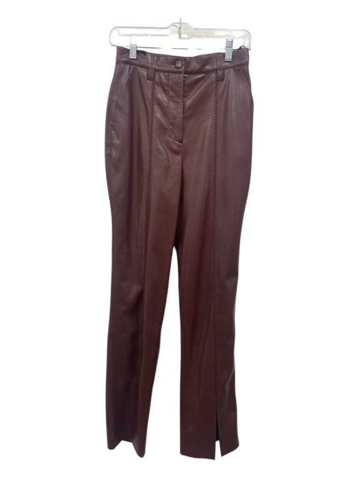 Nanushka Size S Plum Brown Poly Blend Faux Leather Mid Rise Straight Pants Plum Brown / S