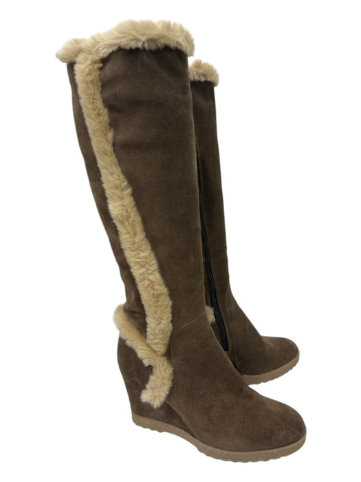 Aquatalia Shoe Size 7 Taupe Suede Fur Lining Wedge Knee High Boots Taupe / 7