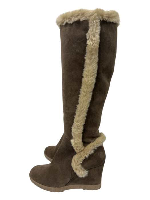 Aquatalia Shoe Size 7 Taupe Suede Fur Lining Wedge Knee High Boots Taupe / 7