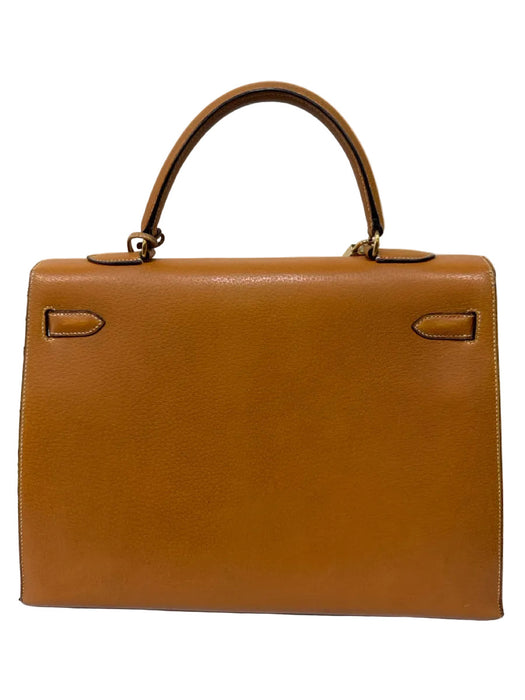 Hermes Tan Leather Gold hardware Top Handle Crossbody Strap Vintage Bag