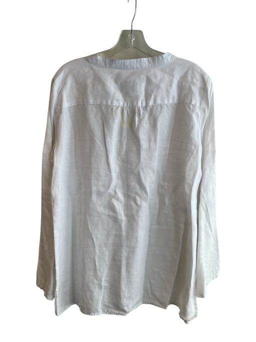 HiHo Size M White Linen V Neck Long Sleeve Chest Pocket Tunic Top White / M