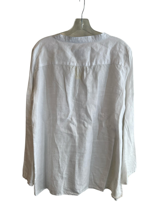 HiHo Size M White Linen V Neck Long Sleeve Chest Pocket Tunic Top White / M