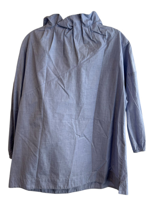 Sara Campbell Size L Blue Cotton V Neck Long Sleeve Ruffle Detail Top Blue / L