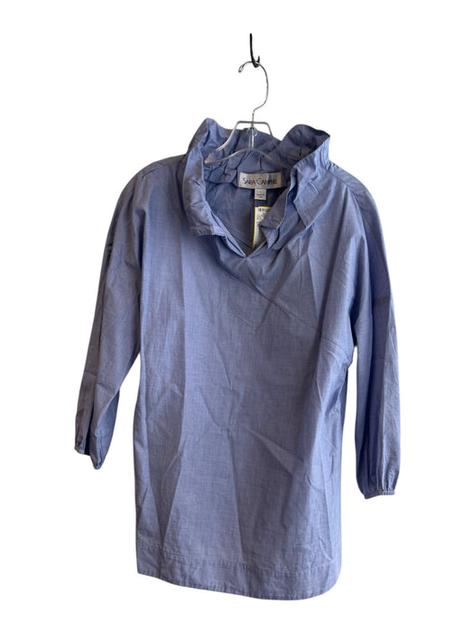 Sara Campbell Size L Blue Cotton V Neck Long Sleeve Ruffle Detail Top Blue / L
