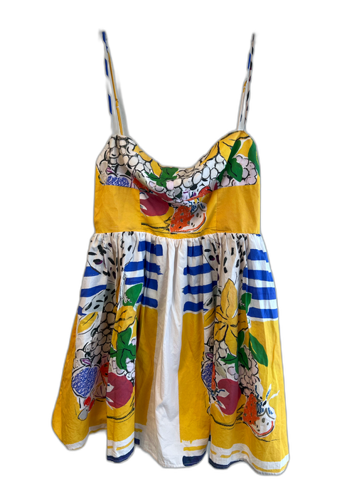 Zara Size M Multi Color 100% Cotton Polyester Lining Floral & Stripe Print Dress Multi Color / M