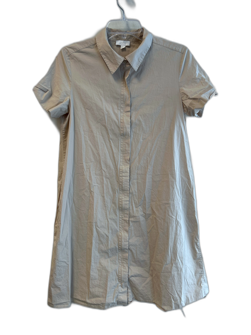 COS Size 8 Beige Cotton & Spandex Poplin Short Sleeve Hidden Zipper Mini Dress Beige / 8