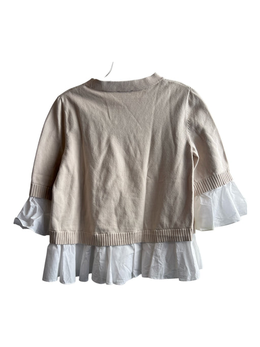COS Size S White & Beige Cotton Round Neck 3/4 Ruffle Sleeve Layered Knit Top White & Beige / S