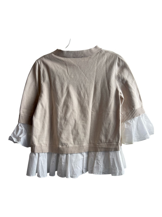 COS Size S White & Beige Cotton Round Neck 3/4 Ruffle Sleeve Layered Knit Top White & Beige / S
