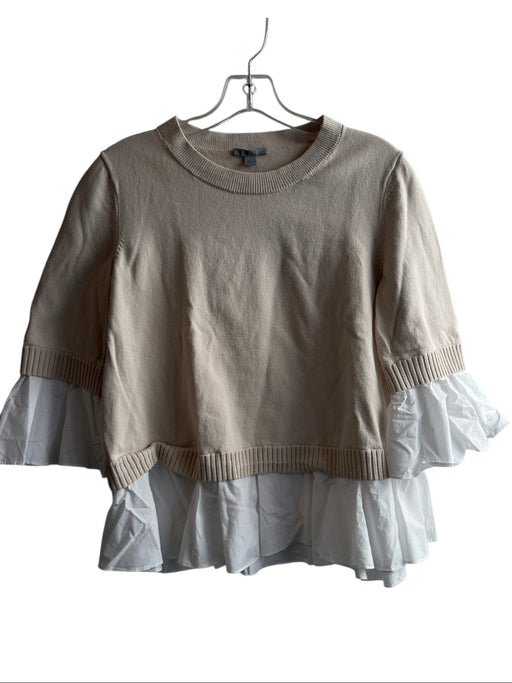 COS Size S White & Beige Cotton Round Neck 3/4 Ruffle Sleeve Layered Knit Top White & Beige / S