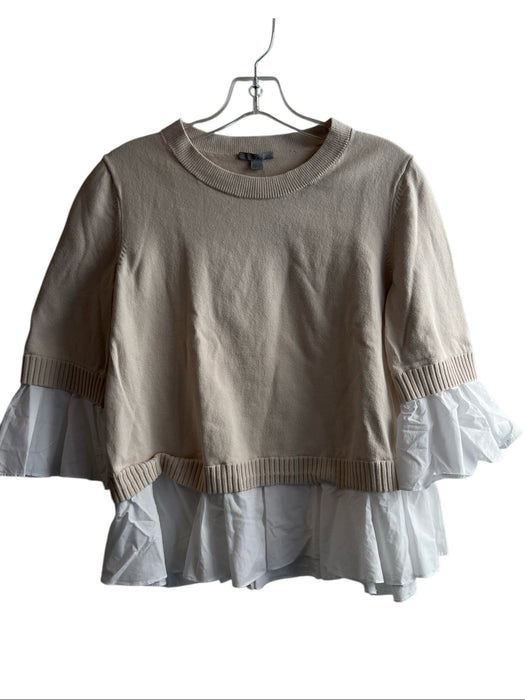 COS Size S White & Beige Cotton Round Neck 3/4 Ruffle Sleeve Layered Knit Top White & Beige / S