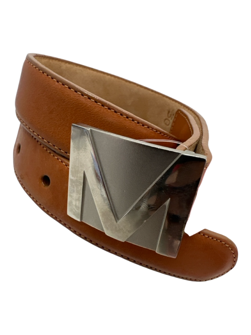 J Mclaughlin Congnac Brown Leather Silver Hardware M Initial Peg Clasp Belts Congnac Brown / 30