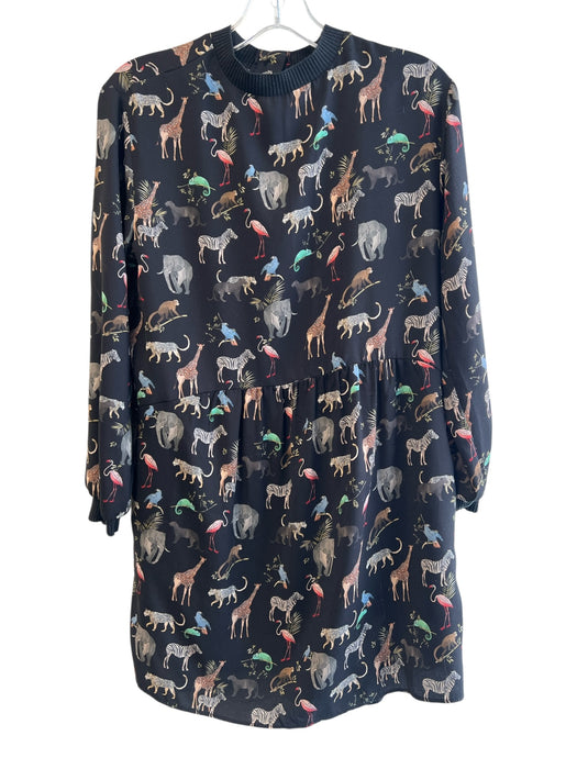 Zara Basic Size Small Black & Multi Polyester Animal Long Sleeve Dress Black & Multi / Small