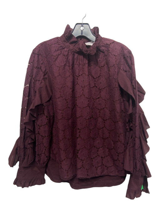 A Piece Apart Size 6 Purple Cotton Lace Ruffle Collar Long Sleeve Top Purple / 6