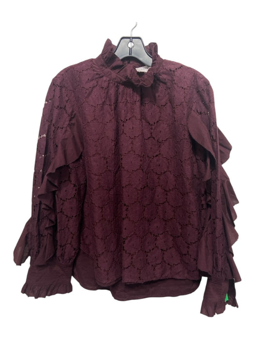 A Piece Apart Size 6 Purple Cotton Lace Ruffle Collar Long Sleeve Top Purple / 6