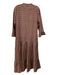 Mason's Daughter Size S Brown Print COTTON & LINEN V Neck Long Sleeve Midi Dress Brown Print / S