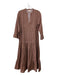 Mason's Daughter Size S Brown Print COTTON & LINEN V Neck Long Sleeve Midi Dress Brown Print / S