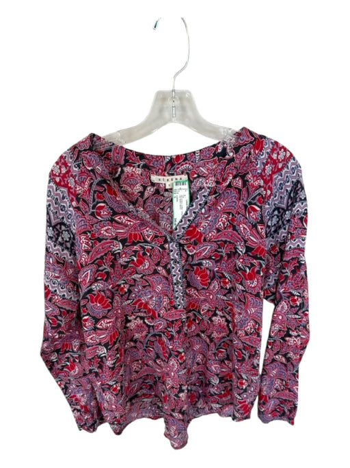 XiRENA Size S Red & Navy Cotton Long Sleeve Floral Half Button Top Red & Navy / S