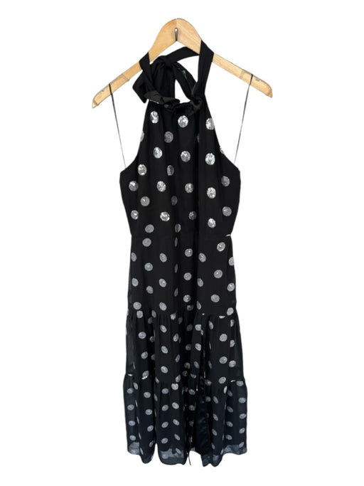 Milly Size 8 Black & Silver Polyester Halter Neck Polka Dot Sequins Gown Black & Silver / 8