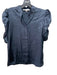 Frame Size S Navy Blue Silk Ruched Sleeves Button Up Collar Top Navy Blue / S