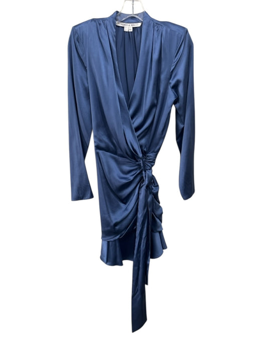 Veronica Beard Size 4 Slate Blue Silk Long Sleeve Tie Waist Knee Length Dress Slate Blue / 4