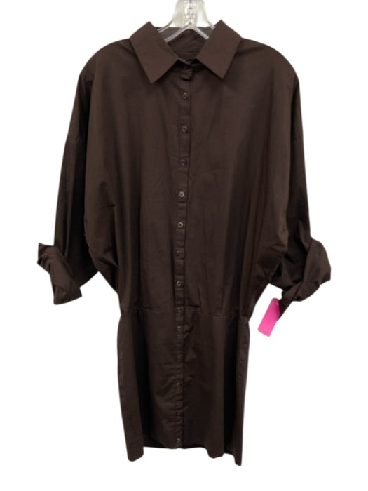 Staud Size XS Brown Cotton Blend 3/4 Sleeve Button Front Collared Dress Brown / XS