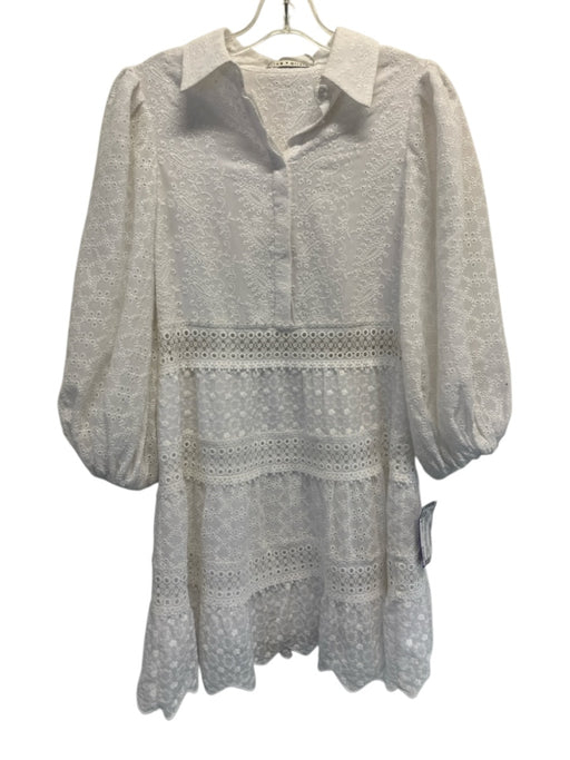 Alice + Olivia Size 0 White Polyester Floral Eyelet Paisley 1/2 Button Dress White / 0