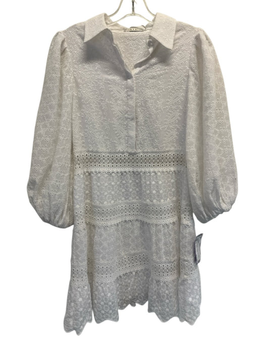 Alice + Olivia Size 0 White Polyester Floral Eyelet Paisley 1/2 Button Dress White / 0