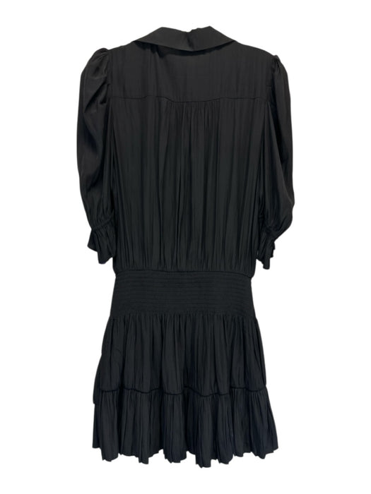 Ramy Brook Size S Black Polyester Satin 1/2 Balloon Sleeve Shirred Waist Dress Black / S