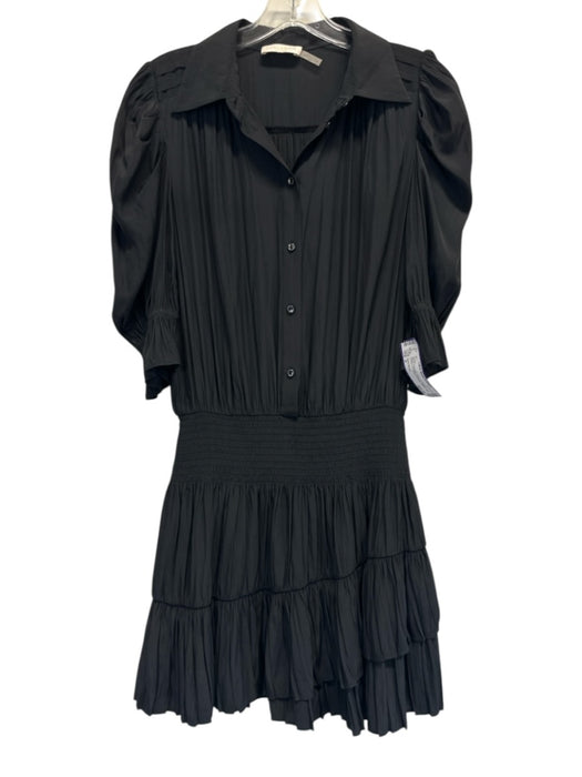 Ramy Brook Size S Black Polyester Satin 1/2 Balloon Sleeve Shirred Waist Dress Black / S