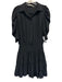 Ramy Brook Size S Black Polyester Satin 1/2 Balloon Sleeve Shirred Waist Dress Black / S