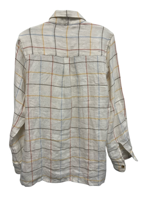 Vitamin A Size S White & Multi Linen Blend Long Sleeve Checkered Button Up Top White & Multi / S