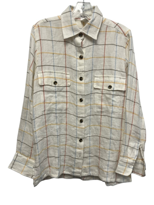 Vitamin A Size S White & Multi Linen Blend Long Sleeve Checkered Button Up Top White & Multi / S