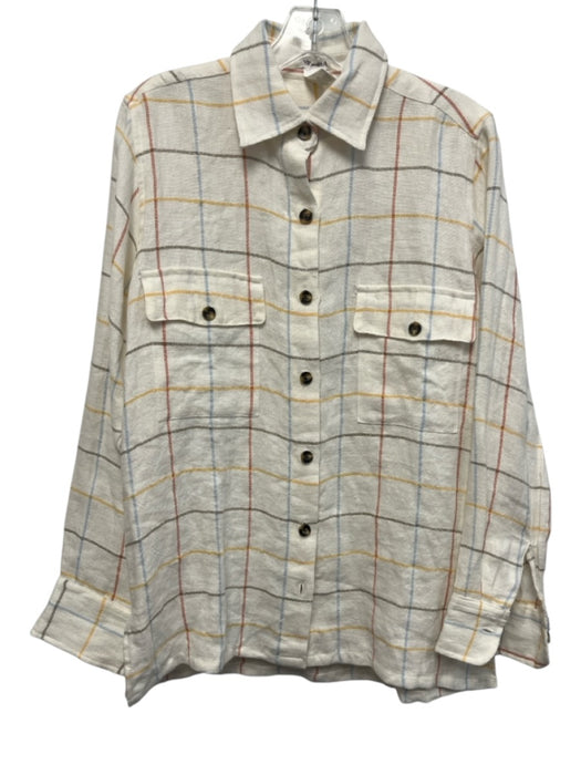 Vitamin A Size S White & Multi Linen Blend Long Sleeve Checkered Button Up Top White & Multi / S