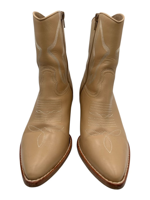 Valentino Shoe Size 39.5 Beige Side Zip Western Stacked Heel Mid Calf Boots Beige / 39.5